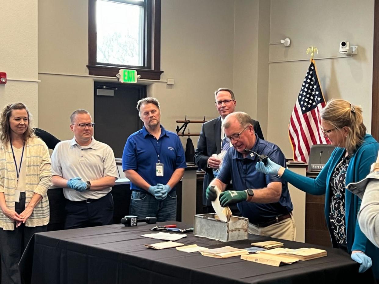 PHOTO: A time capsule from 1920 was discovered during a demolition at an old high school in Minnesota. (Owatonna Public Schools)