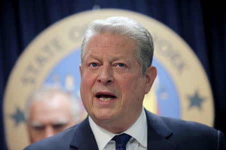Former U.S. Vice President Al Gore speaks at a news conference with a gathering of U.S. State Attorney's General to announce a state-based effort to combat climate change in the Manhattan borough of New York City, March 29, 2016. REUTERS/Mike Segar