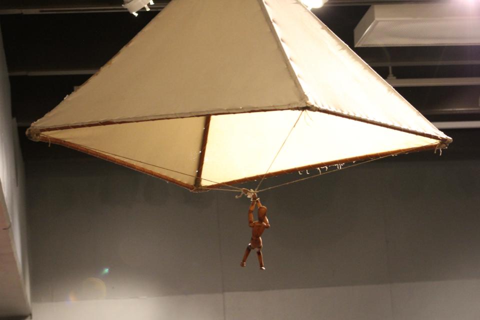A precursor to the modern parachute designed by Leonardo da Vinci in 1483.