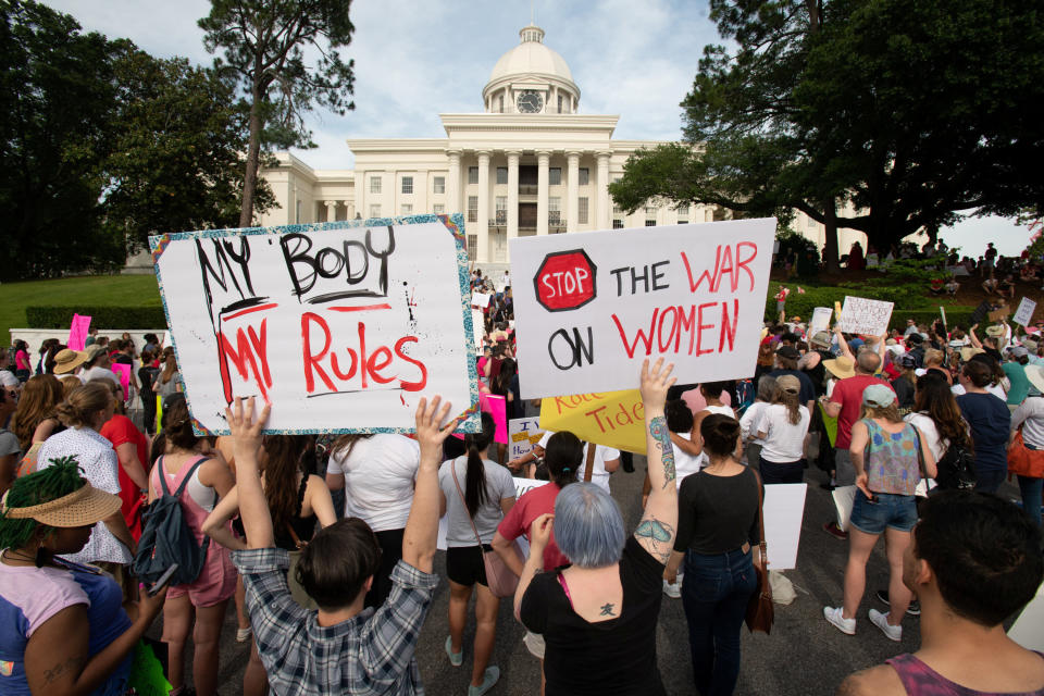 People gather at the Alabama State Capitol during the March for Reproductive Freedom against the state's new abortion law, the Alabama Human Life Protection Act, in Montgomery on May 19, 2019. (Photo: Michael Spooneybarger / Reuters)