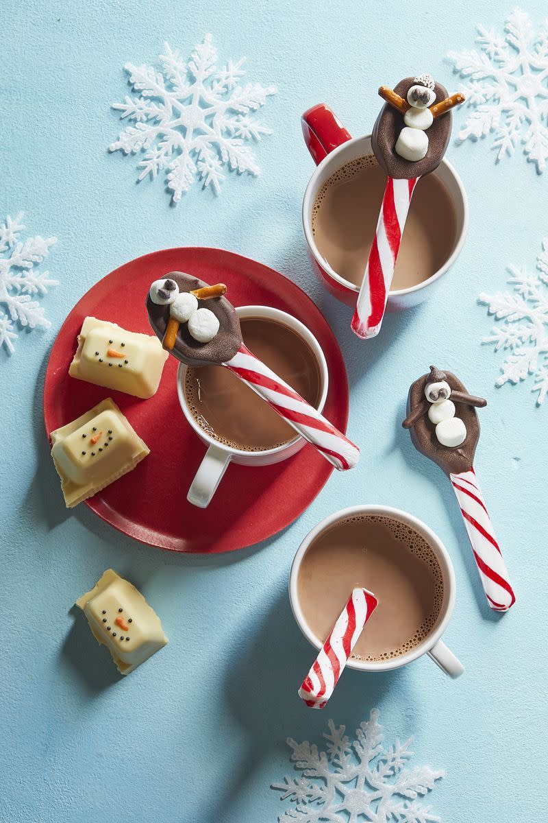 1) Make snowman spoons for hot cocoa.