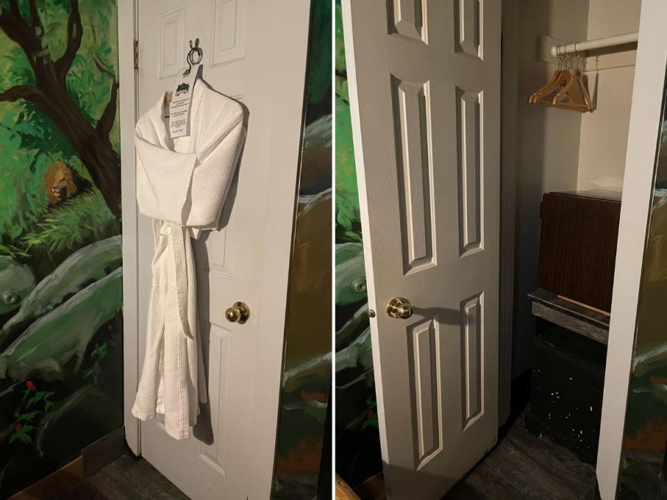 The exterior and interior of my hotel room's closet.