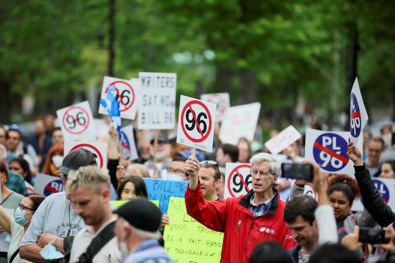 Protest against Quebec's French-language law Bill 96 in Montreal