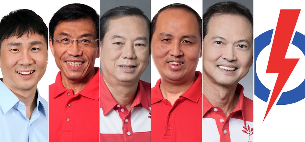 (Left to right) WP’s Jamus Lim, SDP’s Chee Soon Juan, PSP’s Francis Yuen, SDP’s Bryan Lim, PSP’s Leong Mun Wai and PAP logo. (PHOTOS: Various parties)