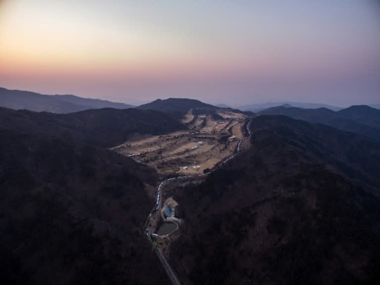 An aerial view of a golf course used as the site of US THAAD system, in Seongju, South Korea