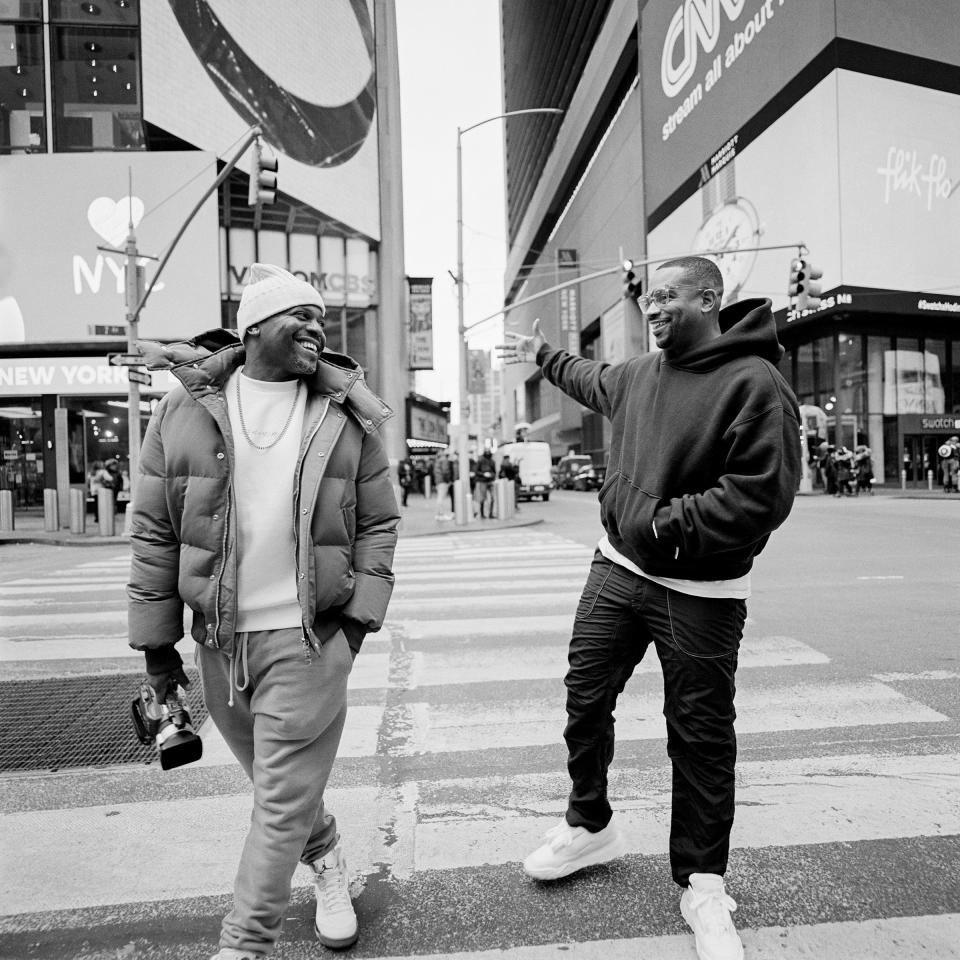 <strong>Filmmakers Coodie & Chike.</strong> "<a href="https://time.com/6144389/kanye-west-jeen-yuhs-documentary-behind-the-scenes/" rel="nofollow noopener" target="_blank" data-ylk="slk:The Inside Story Behind the Kanye Docuseries Two Decades in the Making,;elm:context_link;itc:0;sec:content-canvas" class="link ">The Inside Story Behind the Kanye Docuseries Two Decades in the Making,</a>" February 14 issue.<span class="copyright">Andre D. Wagner for TIME</span>