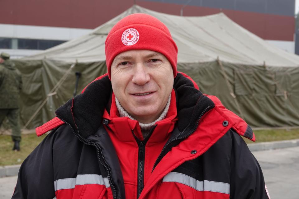 Dzmitryi Shautsou, Head of the Belarusian Red Cross, near the Polish border in 2021 (Photo by Ulf Mauder/picture alliance via Getty Images).