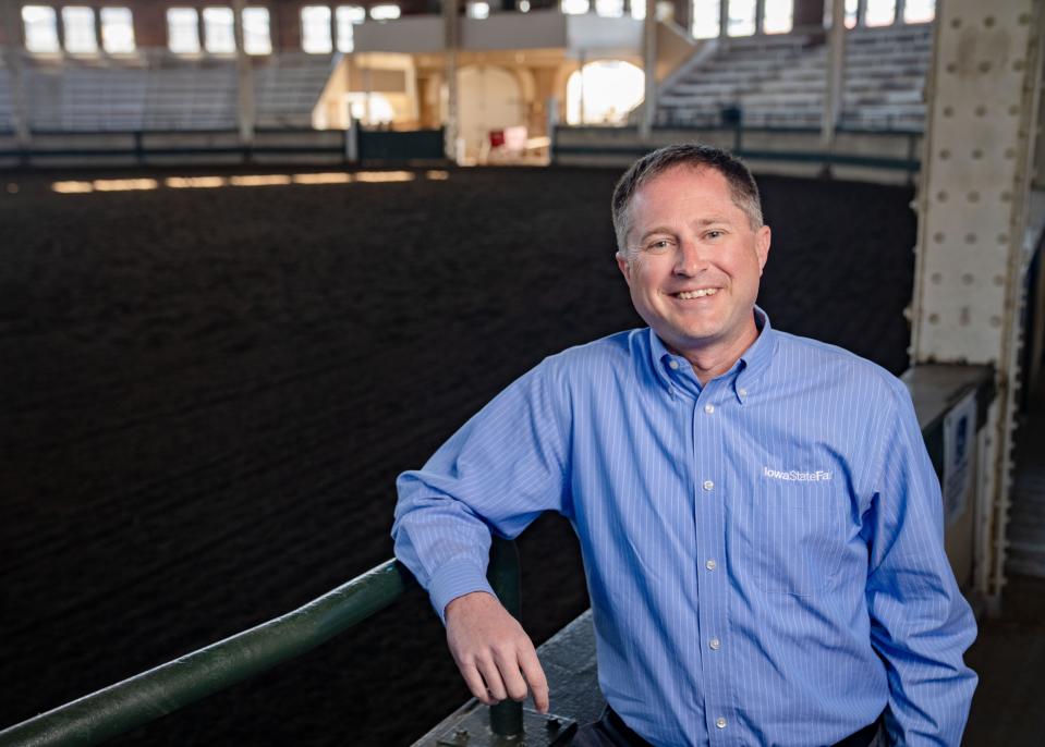 New Iowa State Fair CEO Jeremy Parsons, stands for a photo at the fairgrounds.