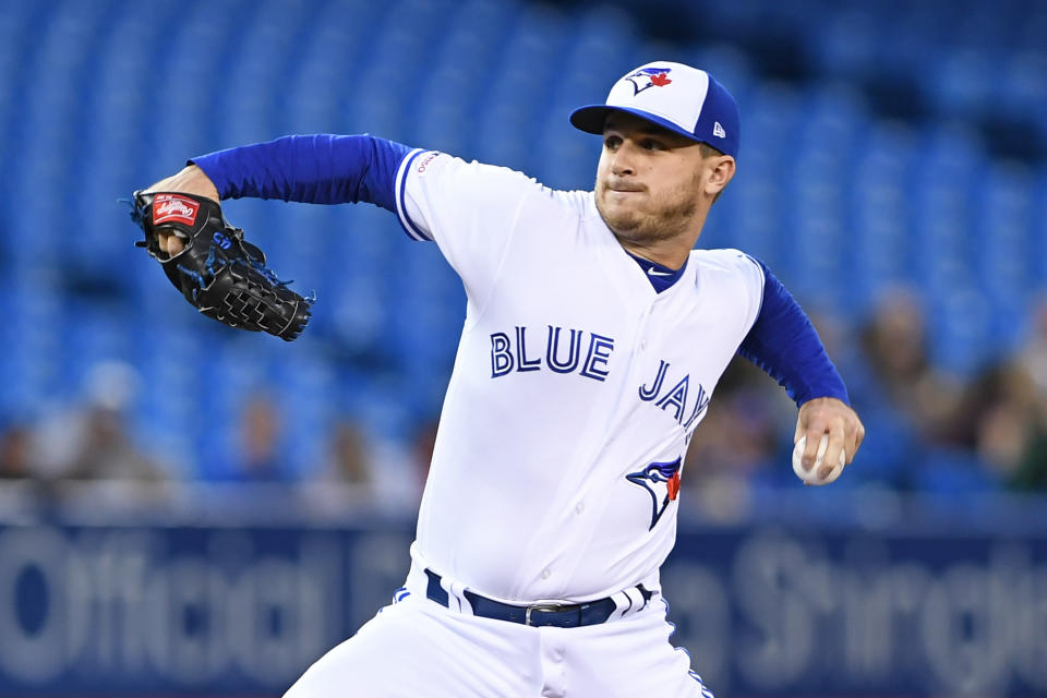 TORONTO, ON - SEPTEMBER 24: Toronto Blue Jays Starting Pitcher Thomas Pannone (45) pitches in the first inning during the regular season MLB game between the Baltimore Orioles and Toronto Blue Jays on September 24, 2019 at Rogers Centre in Toronto, ON. (Photo by Gerry Angus/Icon Sportswire via Getty Images)