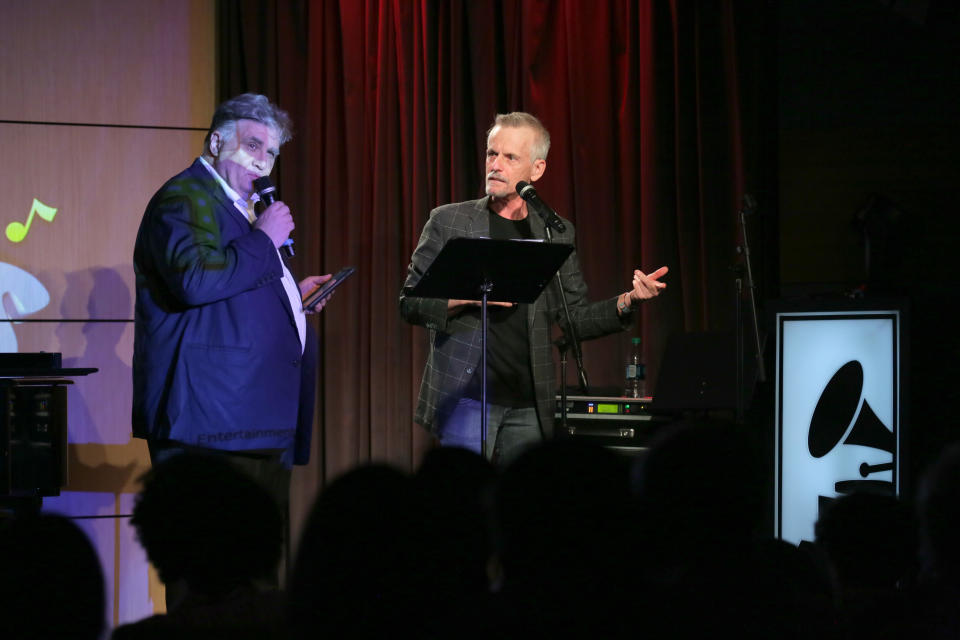 LOS ANGELES, CA - SEPTEMBER 06:  Voice actors Maurice LaMarche and Rob Paulsen perform at Animaniacs LIVE! at The GRAMMY Museum on September 6, 2018 in Los Angeles, California.  (Photo by Rebecca Sapp/WireImage)
