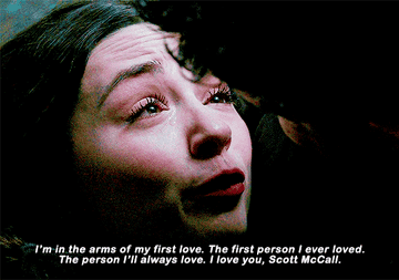 woman saying, i'm in the arms of my first love the first person i ever loved. the person i'll always love. i loveyou, scott mccall