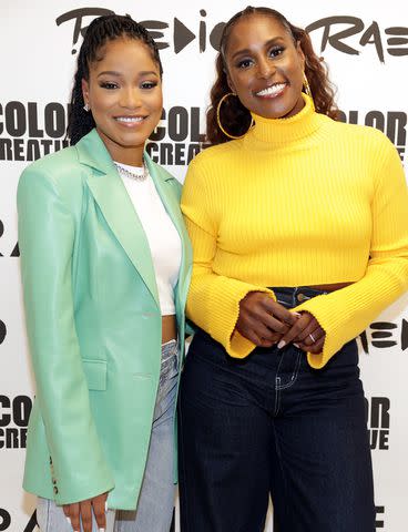 <p>Tasos Katopodis/Getty Images for HOORAE</p> Keke Palmer and Issa Rae on March 27, 2022