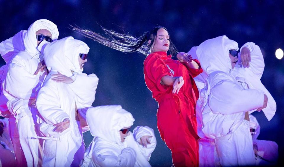 Rihanna performs during halftime of the Super Bowl LVII football game on Sunday, Feb. 12, 2023, in Glendale, Ariz.