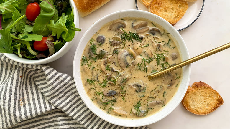 Hungarian soup with salad and bread