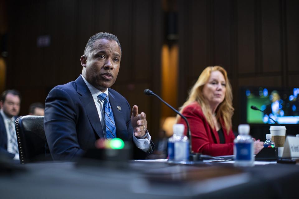 Kenneth Polite Jr., assistant attorney general of the criminal division at the US Department of Justice (DOJ), speaks during a Senate Judiciary Committee hearing in Washington, D.C., US, on Wednesday, Aug. 3, 2022. Federal prosecutors have charged five people with threatening election workers since the Justice Department launched a task force on the issue last summer, according to testimony prepared for the committee hearing.