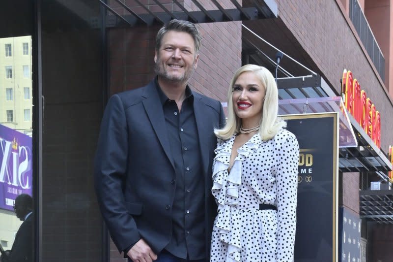 Blake Shelton (L) and Gwen Stefani attend Shelton's Hollywood Walk of Fame ceremony in 2023. File Photo by Jim Ruymen/UPI