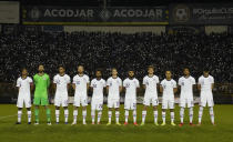 United States' starting players pose for a photo prior a qualifying soccer match against El Salvador for the FIFA World Cup Qatar 2022 at Cuscatlan stadium in San Salvador, El Salvador, Thursday, Sept. 2, 2021. (AP Photo/Moises Castillo)