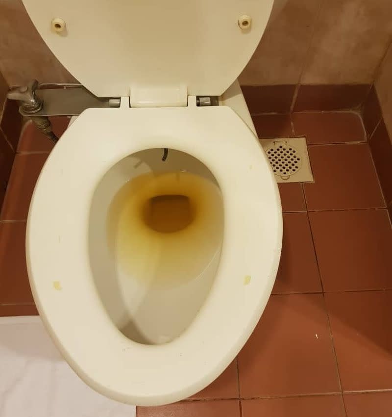 The clogged toilet bowl in one of the hotel rooms. — Picture courtesy of R. Sangkari