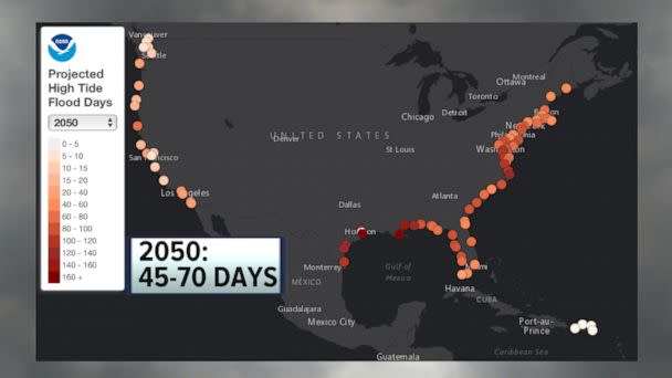 PHOTO: NOAA graphic showing projected amount of high tide flood days. (NOAA)