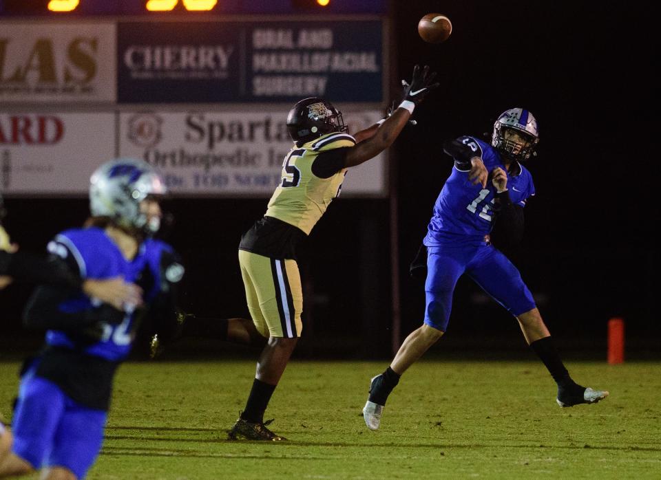 Bartram Trail quarterback Riley Trujillo (12), who received an offer from Georgia Tech on Wednesday, threw for 1,115 yards and nine touchdowns as a sophomore.