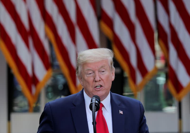 U.S. President Trump holds coronavirus response news conference at the White House in Washington