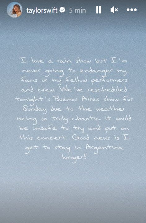 El comunicado de Taylor Swift tras la reprogramación del segundo show en River
