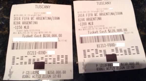 The infamous betting slips. Source: Twitter