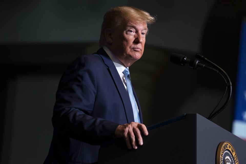 President Donald Trump speaks during an "Evangelicals for Trump Coalition Launch" at King Jesus International Ministry, Friday, Jan. 3, 2020, in Miami. (AP Photo/ Evan Vucci)