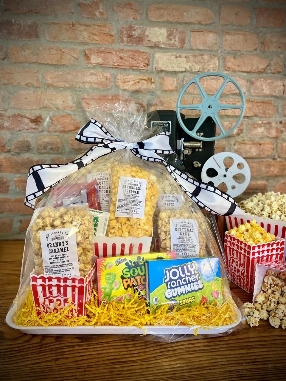 This Movie Night Pack from Froggy's Popcorn features an assortment of popcorn and sweet treats.