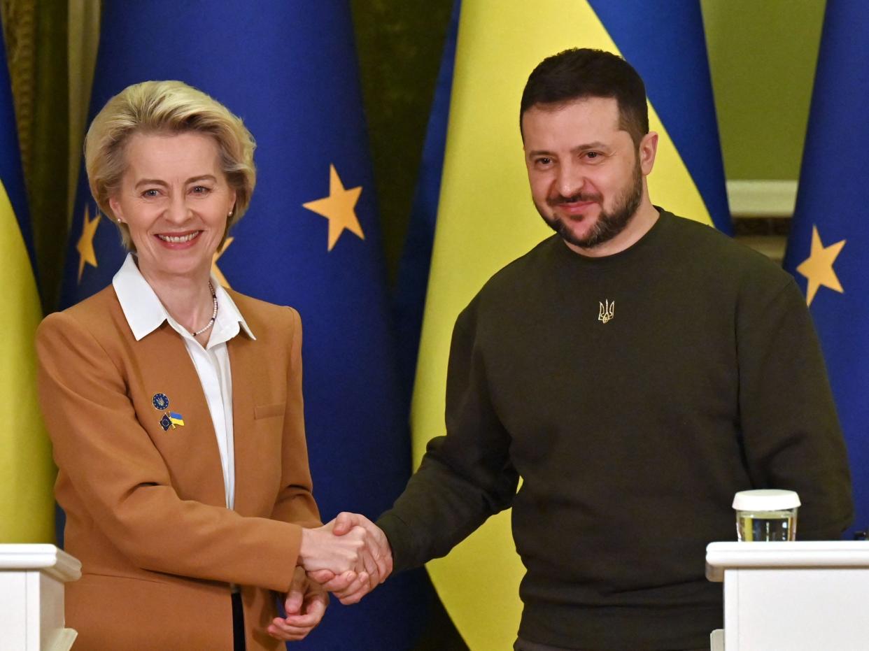 Zelensky and von der Leyen in Kyiv today (AFP/Getty)