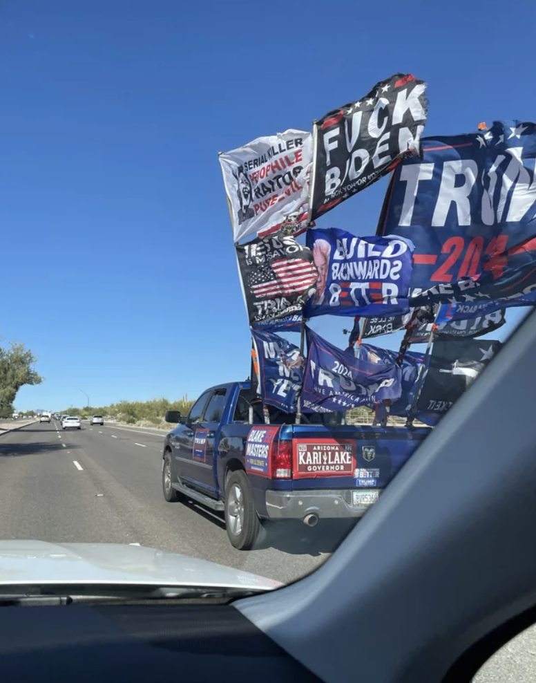 A truck with political decor