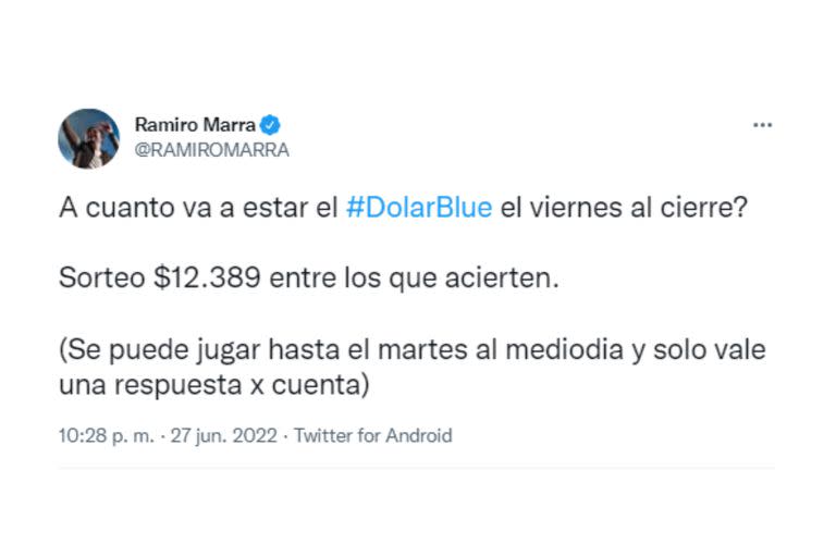 El sorteo de Ramiro Ramarra por el dólar blue (Foto: Twitter @RAMIROMARRA)