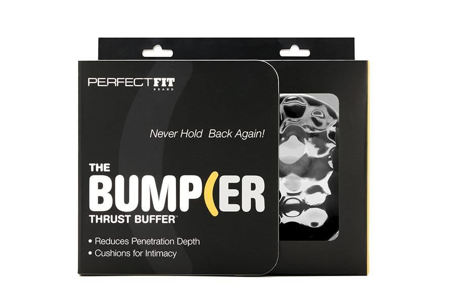 "The&nbsp;<a href="https://perfectfitbrand.com/the-bumper.html/" target="_blank">Bumper</a> is made by&nbsp;a company called Perfect Fit. This very soft silicone device fits over the base of a man&rsquo;s penis, reducing penetration depth. Ideal for men with very long penises who can&rsquo;t thrust freely for fear of hurting their partners &mdash; or for couples craving a different kind of thrusting sensation. <a href="https://www.youtube.com/watch?v=UuCAXwrB2ok" target="_blank">This video shows how it works</a>." -- <i>Snyder</i>