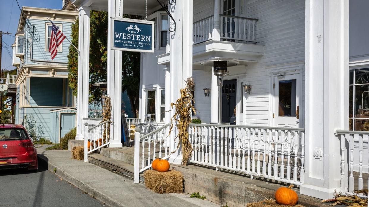 historic western hotel on a bright fall day