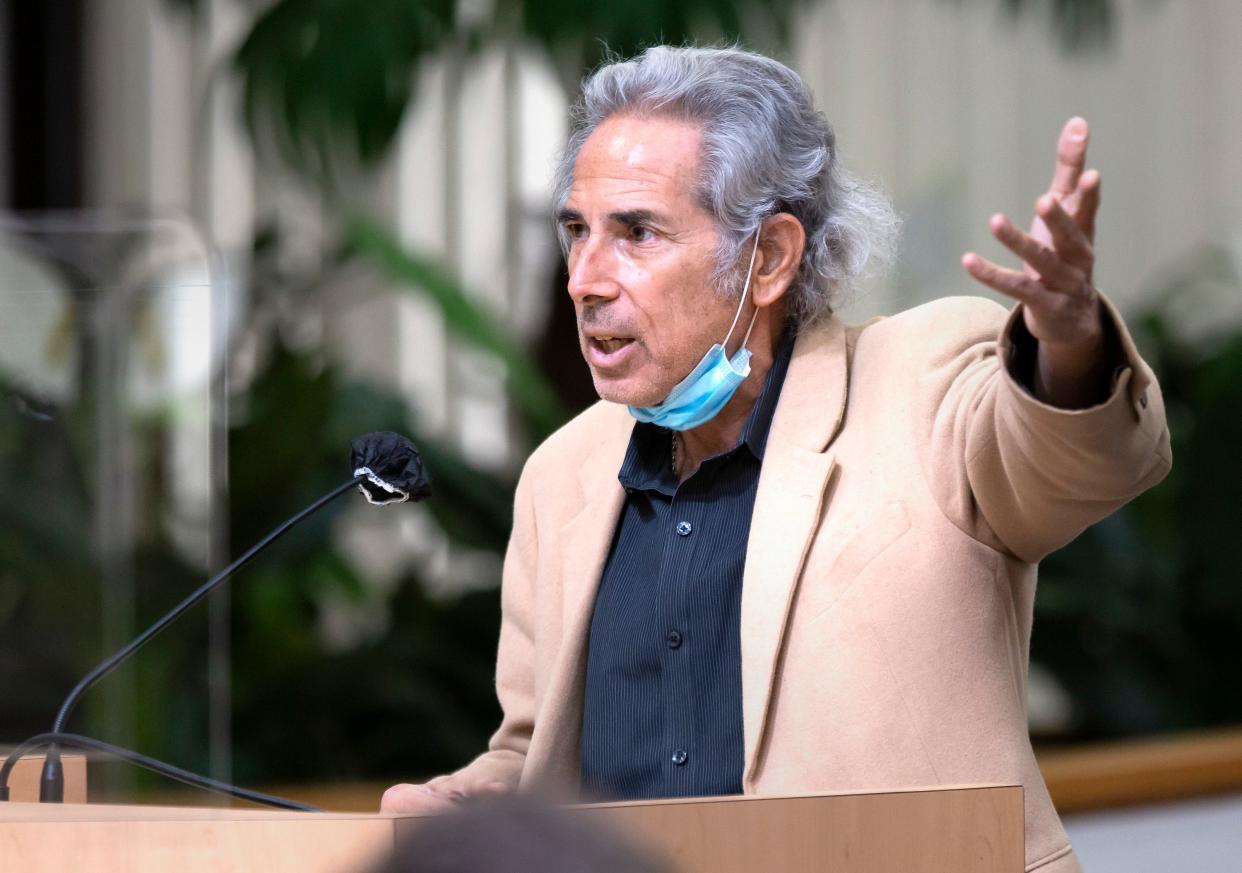 Barry Silver of Boca Raton speaks against the proposed GL Homes land swap during a meeting before Palm Beach County Commissioners Wednesday, February 2, 2022.