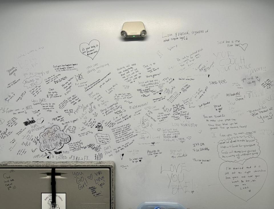 PHOTO: Patient messages are written on the bathroom walls at a Planned Parenthood clinic in Jacksonville, Florida. (Planned Parenthood of South, East and North Florida)