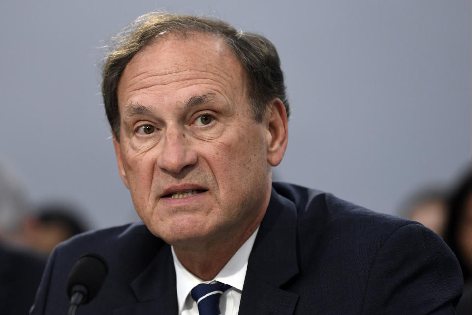 FILE - Supreme Court Justice Samuel Alito testifies before the House Appropriations Committee on Capitol Hill in Washington, March 7, 2019. In Dobbs v. Jackson Women’s Health Organization, five justices voted to overturn Roe — Samuel Alito, Amy Coney Barrett, Neil Gorsuch, Brett Kavanaugh and Clarence Thomas. All five were raised Catholic. (AP Photo/Susan Walsh, File)