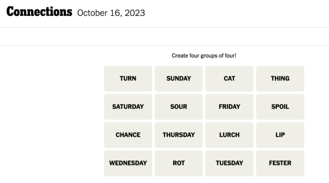 Today's NYT Connections Hints (and Answer) for Thursday, October 12, 2023