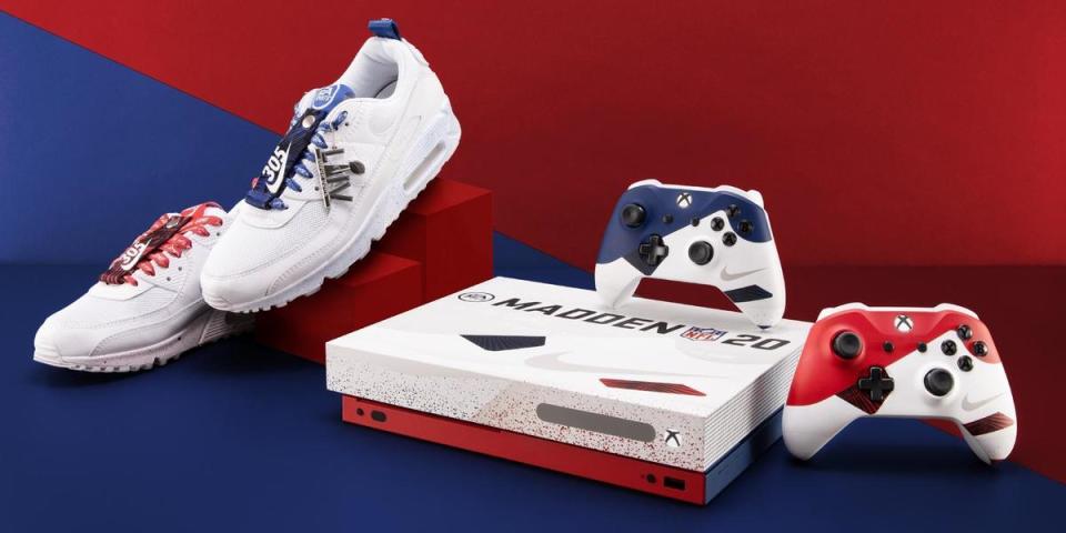 配合NFL超級盃推出的「Nike x Madden NFL 20 Air Max 90」特仕機。（翻攝自@Xbox Twitter）