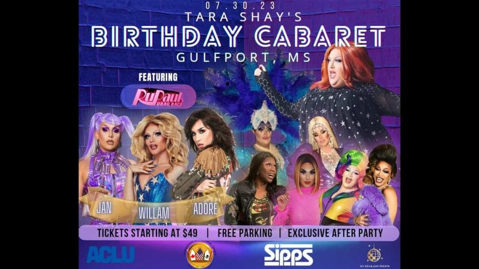 Tara Shay Montgomery is hosting a birthday cabaret in Gulfport with famous drag queens from “RuPaul’s Drag Race.”