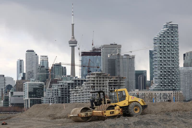 Construction equipment is parked on an Eastern Waterfront work site in Toronto