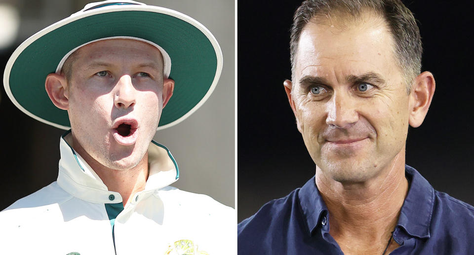 On the right is Aussie cricket great Justin Langer and Cameron Bancroft on left.