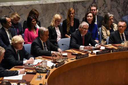 U.S. Secretary of State Rex Tillerson speaks at a Security Council meeting on the situation in North Korea at the United Nations, in New York City, U.S., April 28, 2017. REUTERS/Stephanie Keith