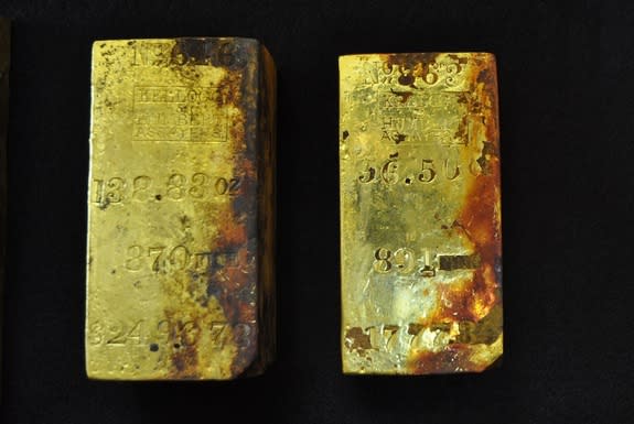 These gold bars were recovered in April 2014 during Odyssey Marine Exploration's first reconnaissance dive to the SS Central America shipwreck. Odyssey was given permission to salvage the wreck after Tommy Thompson's disappearance.