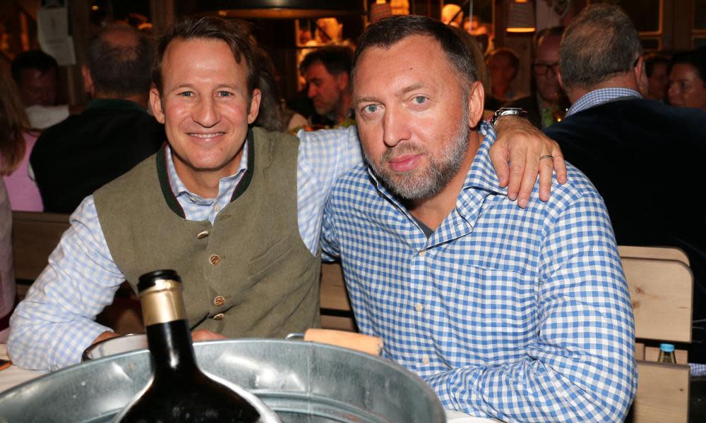 Adam Waldman, left, and Oleg Deripaska at the Oktoberfest in Munich in 2015. 