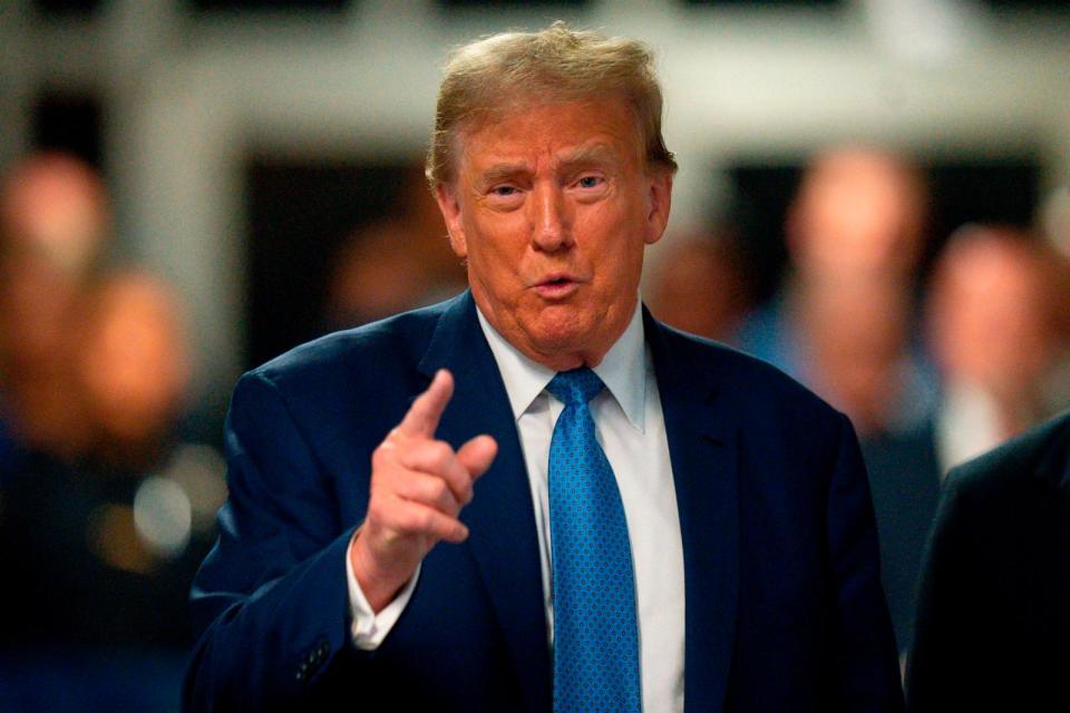 PHOTO: Former President Donald Trump speaks to reporters at Manhattan criminal court in New York, May 20, 2024.  (Steven Hirsch/New York Post via AP, Pool, FILE)