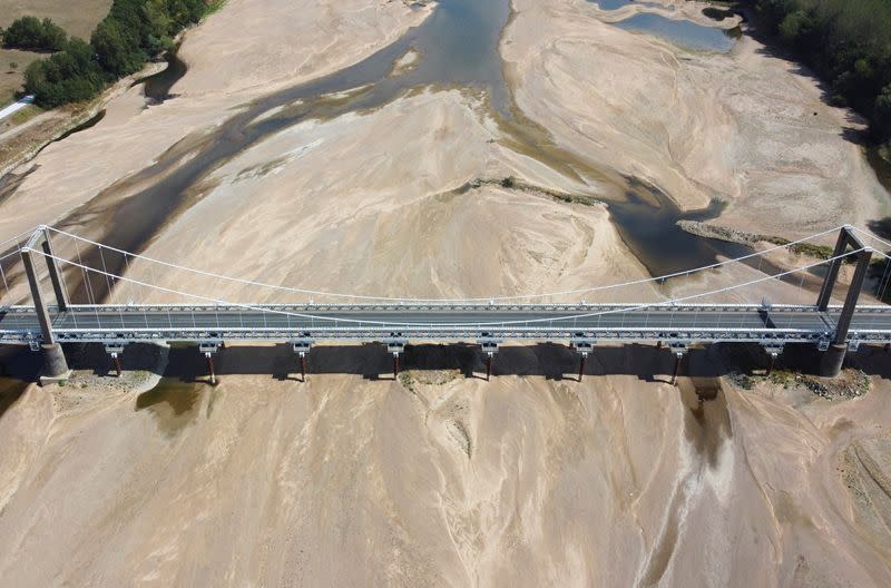 View of a branch of the Loire River as historical drought hits France