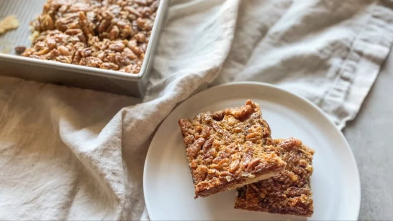 Pan of pecan pie bars