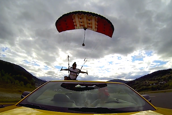 Katie Hansen skydive moving car