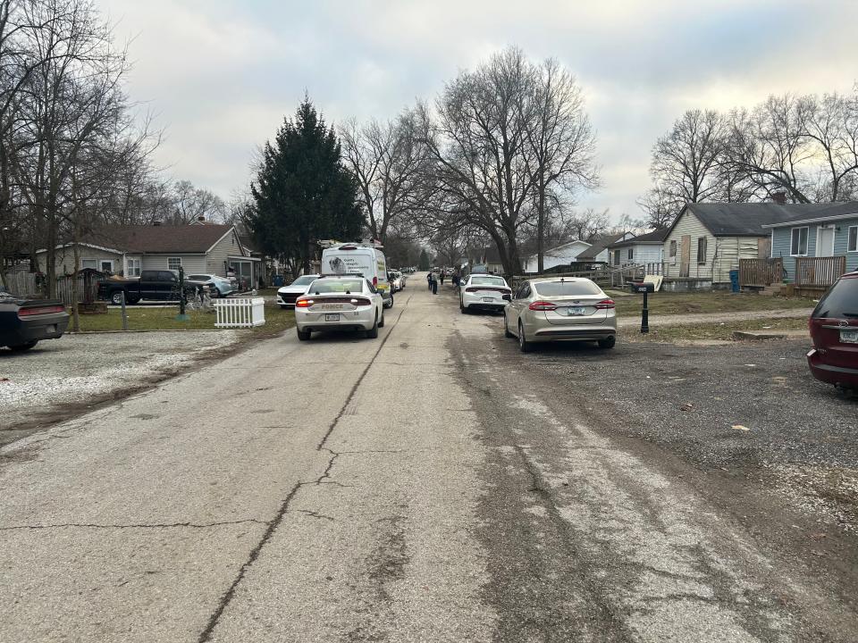 One man was found dead inside a boarded-up house in the 3200 block of Collier Street on the southwest side of Indianapolis after police were called on multiple reports of a person shot on Jan. 29, 2023.